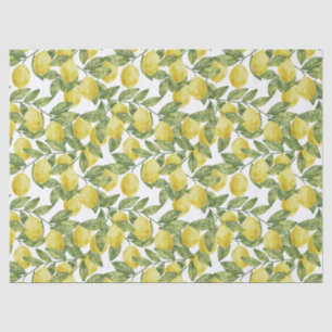 Yellow citrus watercolor lemons with green leaves tissue paper