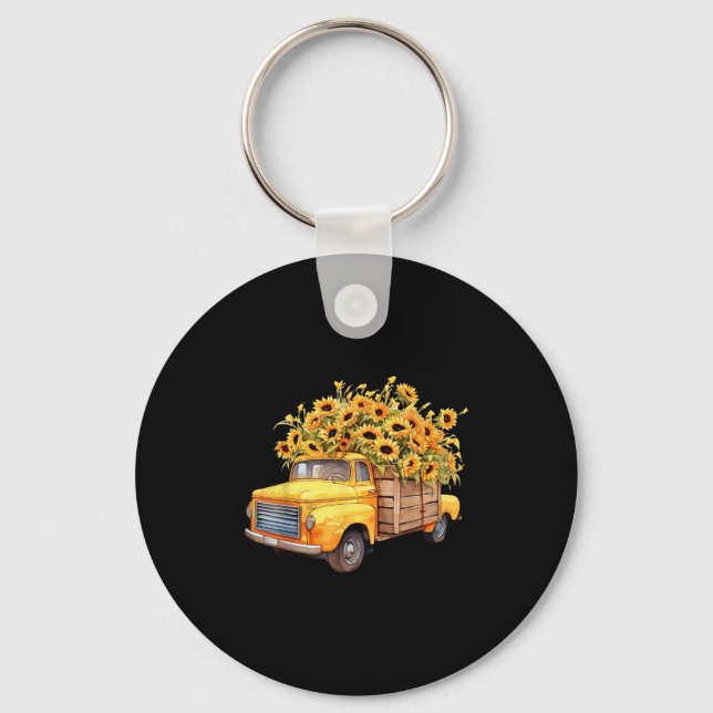 Yellow Ckup Truck Sunflower Autumn Halloween Thank Keychain (Front)