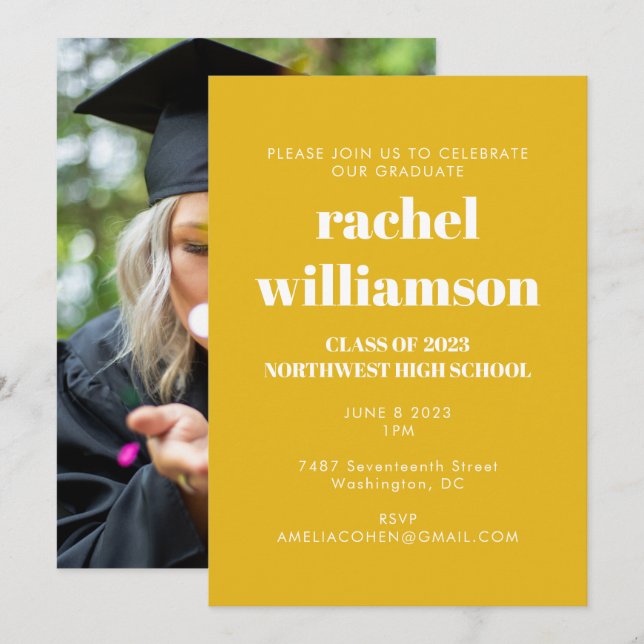 Yellow Class of 2025 Photo Graduation Party Invitation (Front/Back)