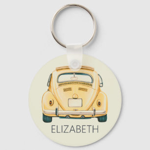 Yellow Classic Vintage Buggy Bug Car Personalized Keychain