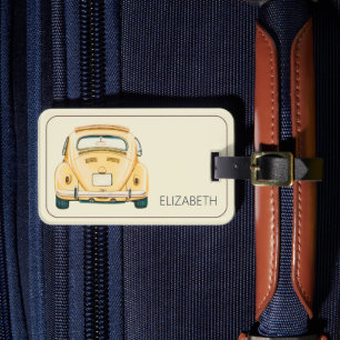 Yellow Classic Vintage Buggy Bug Car Personalized Luggage Tag
