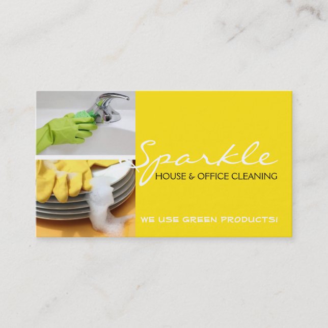Yellow Clean House Home Cleaning Cleaners Business Business Card (Front)