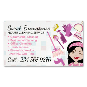Yellow Cleaning Janitorial Lady Tile Washing Magnetic Business Card