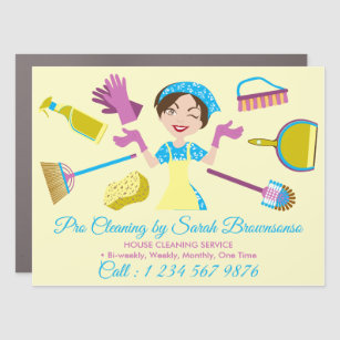Yellow Cleaning Services Washing Tile Wall Cartoon Car Magnet
