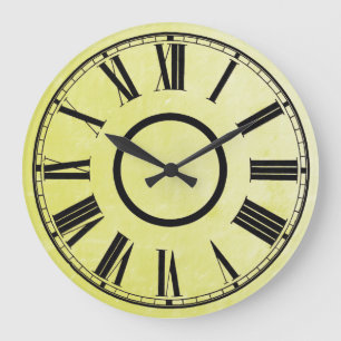 Yellow Clock Weathered Effect Roman Numbers