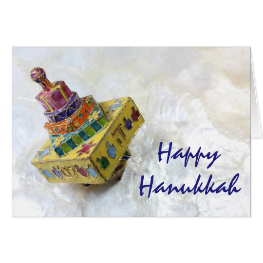 Yellow cloisonne dreidel Hanukkah card