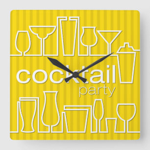 Yellow cocktail party square wall clock
