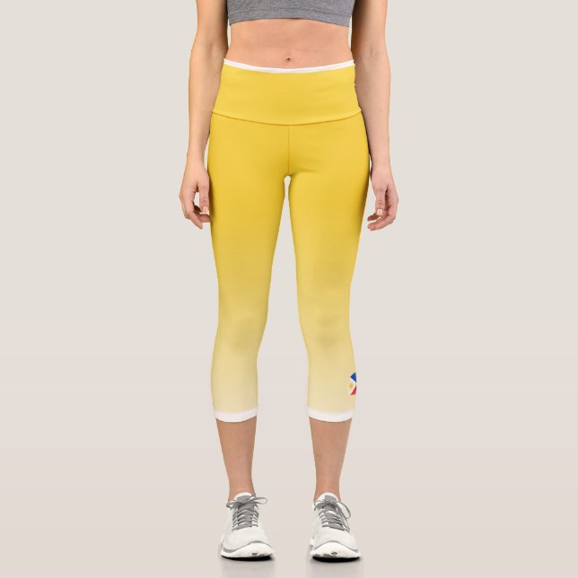 Yellow Color Gradient with Philippines Flag Capri Leggings (Front)