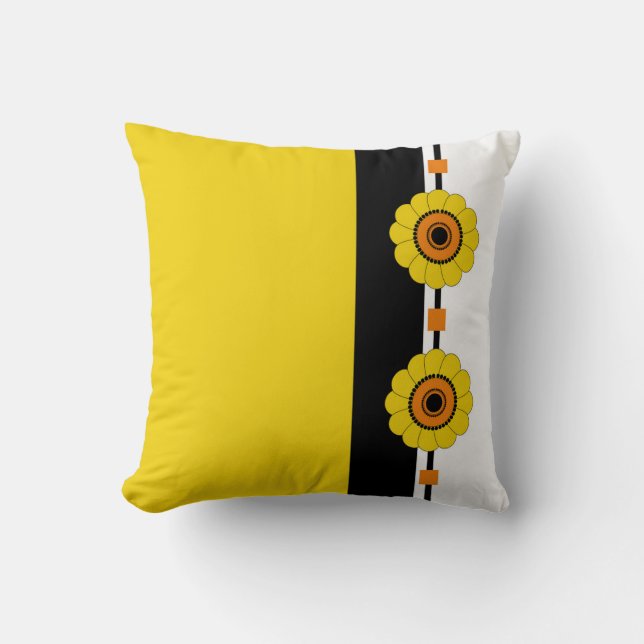 Yellow Colour Blocked and Floral Throw Pillow (Front)