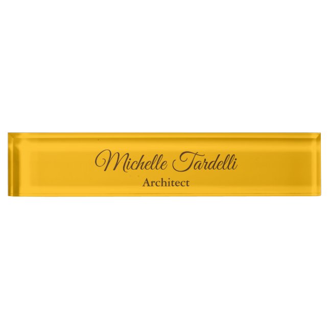 Yellow Colour Minimalist Modern Script Calligraphy Nameplate (Front)