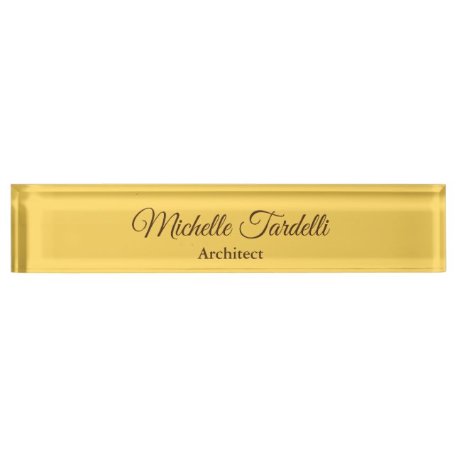 Yellow Colour Minimalist Modern Script Calligraphy Nameplate (Front)