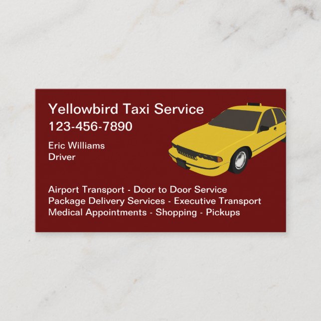 Yellow Colour Taxi Car Service Business Card (Front)