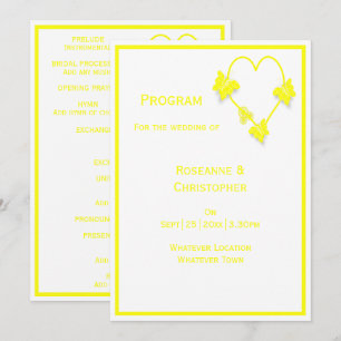 Yellow Coloured Butterflies Heart Design Wedding Program