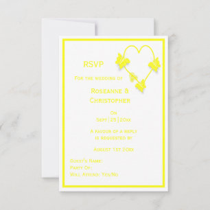 Yellow Coloured Butterflies Heart Design Wedding RSVP Card