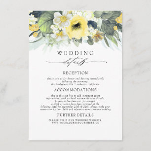 Yellow Coloured Flowers Wedding Information Enclosure Card