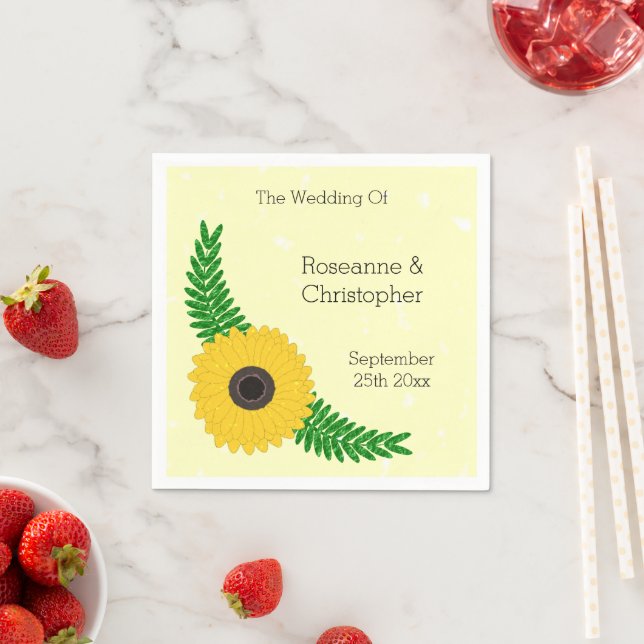 Yellow Coloured Sunflower Design Wedding Napkin (Insitu)