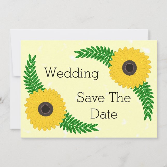 Yellow Coloured Sunflower Design Wedding Save The Date (Front)