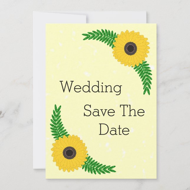 Yellow Coloured Sunflower Design Wedding Save The Date (Front)