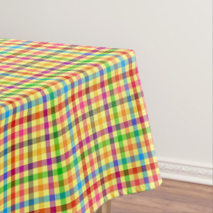 Yellow Colourful Gingham Plaid Pattern Tablecloth