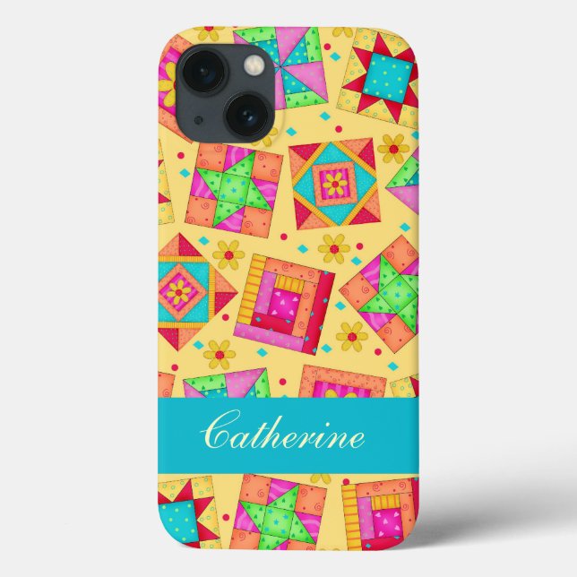 Yellow Colourful Patchwork Quilt Block Custom Case-Mate iPhone Case (Back)