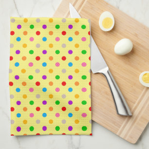 Yellow Colourful Rainbow Polka Dots Design Kitchen Towel