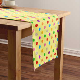 Yellow Colourful Rainbow Polka Dots Design  Short Table Runner