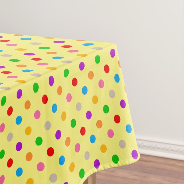 Yellow Colourful Rainbow Polka Dots Design  Tablecloth (In Situ)