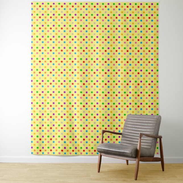 Yellow Colourful Rainbow Polka Dots Design  Tapestry (In Situ)
