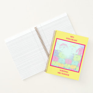 Yellow Colourful Umbrellas Class Student Notebook