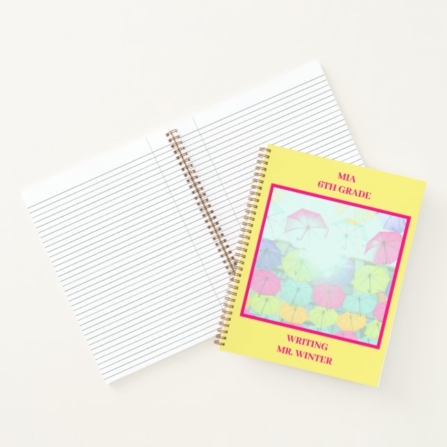 Yellow Colourful Umbrellas Class Student  Notebook (Inside)