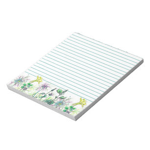 Yellow Columbine Watercolor Flowers Aqua Lined Notepad