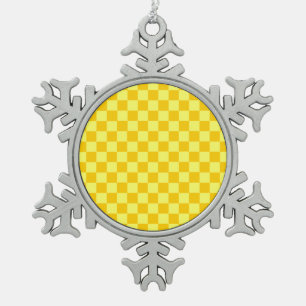 Yellow Combination Chequerboard by ShirleyTaylor Snowflake Pewter Christmas Ornament