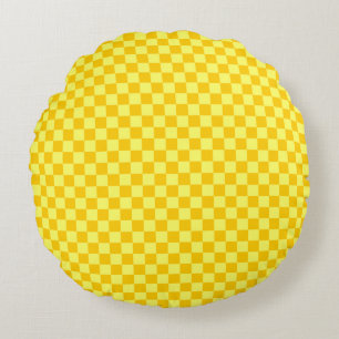 Yellow Combination Classic Chequerboard by STaylor Round Pillow