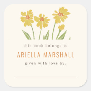 Yellow Cone Flower Custom Book Plate Square Sticker