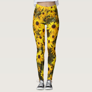 Yellow Coneflower Flowers All Over Print Leggings