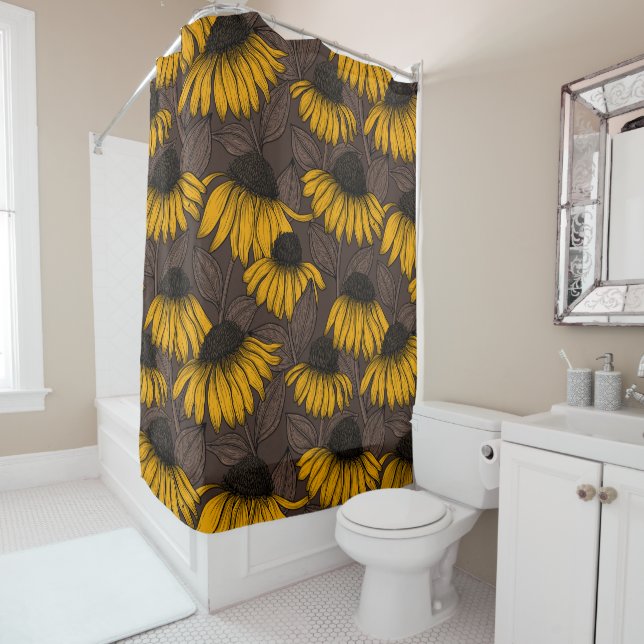 Yellow coneflowers on dark brown (In Situ)