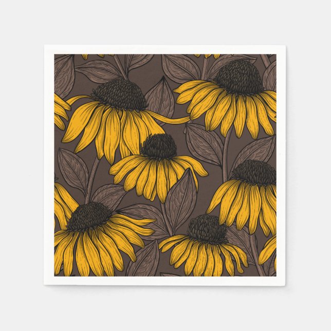 Yellow coneflowers on dark brown napkin (Front)