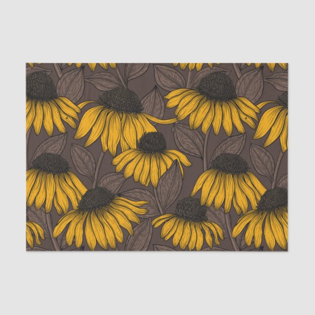Yellow coneflowers on dark brown tissue paper (Front)
