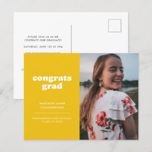 Yellow Congrats Grad Photo Graduation Invitation Postcard