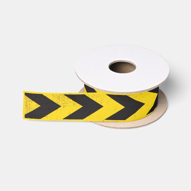 Yellow Construction Caution Tape Grunge Satin Ribbon (Spool)