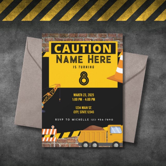Yellow Construction Dump Truck Birthday Invitation (Creator Uploaded)