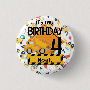 yellow construction truck car 4th birthday 1 inch round button