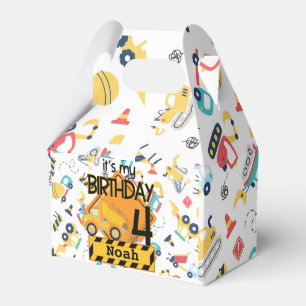 yellow construction truck car 4th birthday favor box