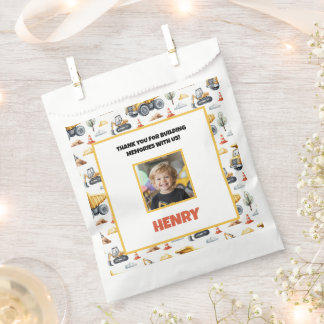 Yellow Construction Trucks Boy Birthday Thank You Favour Bag