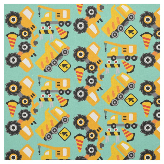 Yellow Construction Vehicles Fabric (Swatch)
