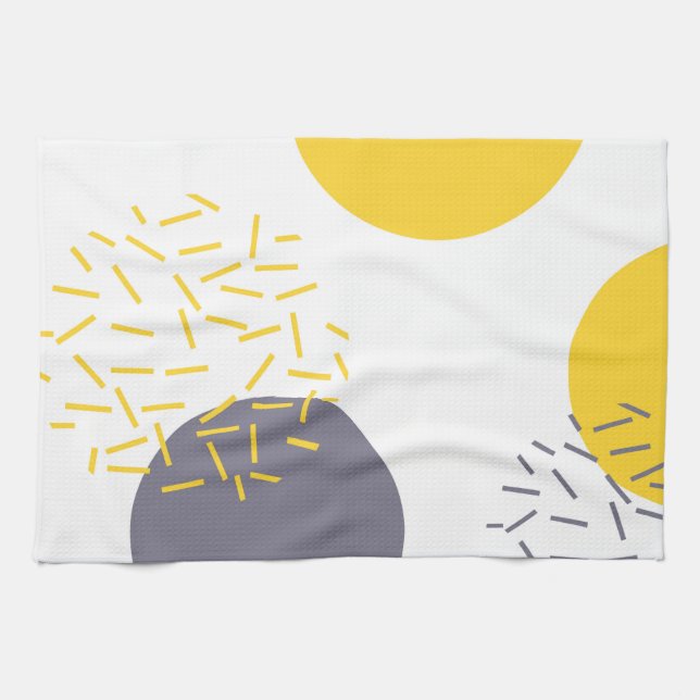 Yellow, cool, modern, trendy geometric art kitchen towel (Horizontal)