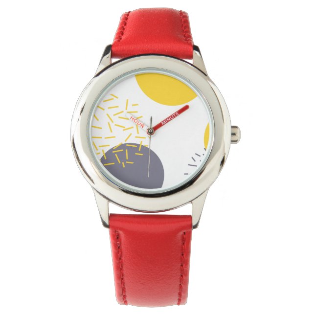 Yellow, cool, modern, trendy geometric art watch (Front)