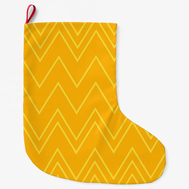 Yellow, cool, trendy, modern, urban zigzag pattern large christmas stocking (Front)