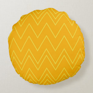 Yellow, cool, trendy, modern, urban zigzag pattern round pillow