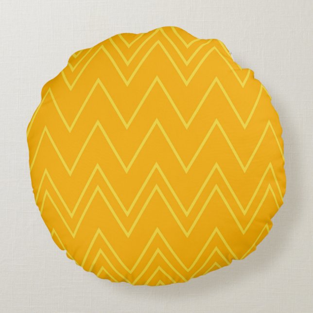 Yellow, cool, trendy, modern, urban zigzag pattern round pillow (Back)